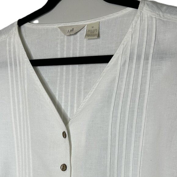 J. Jill 100% Linen Long Sleeves Button Up Pintuck Lace Tunic Medium Women's - Picture 5 of 10